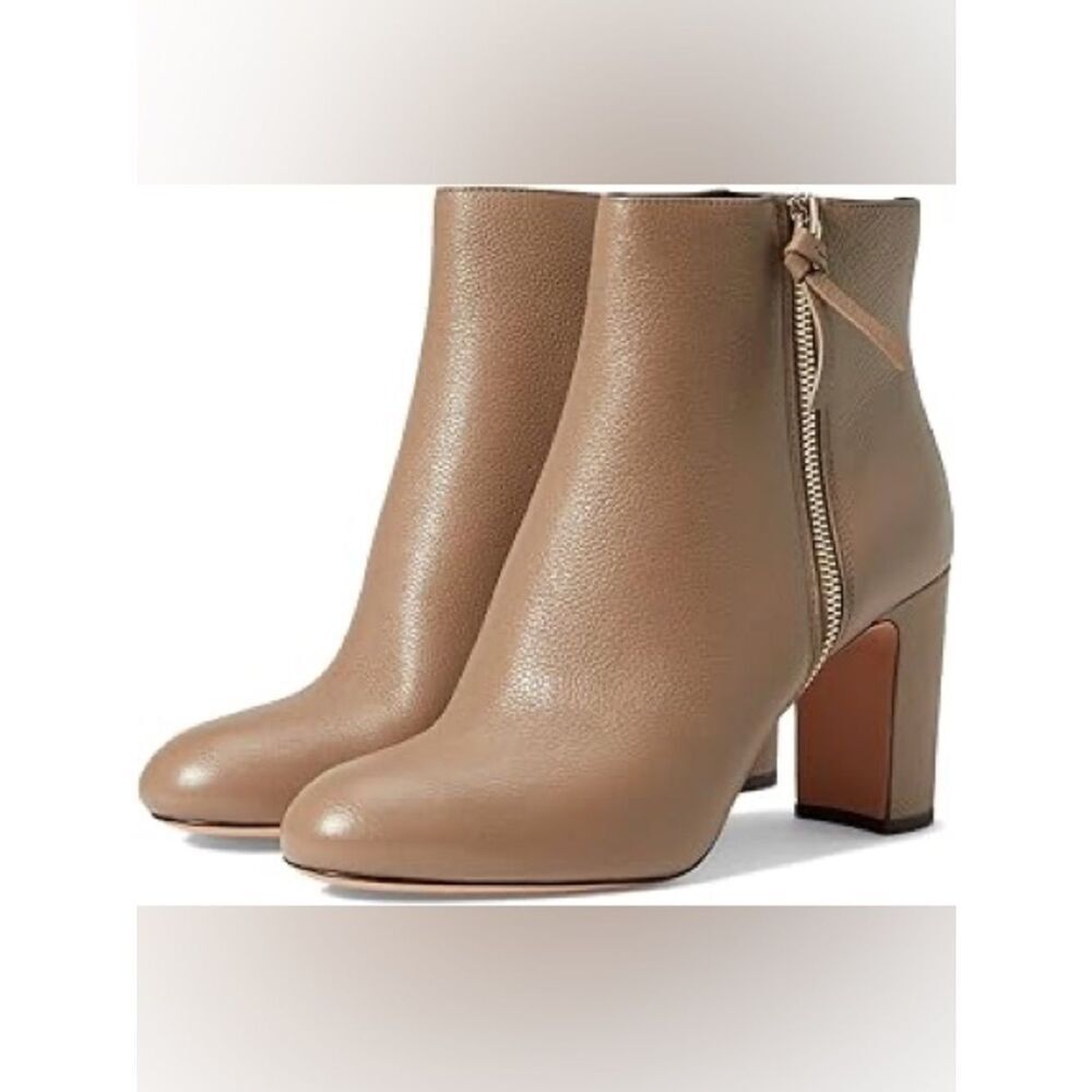Kate Spade Knott Zip High Heel Booties Rustic Brown 7.5 pebbled leather